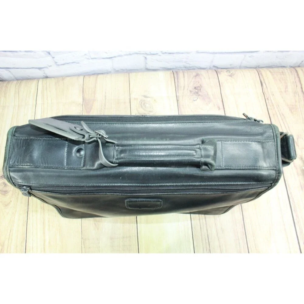 Tumi Black Genuine Leather Expandable Organizer Briefcase Laptop Bag